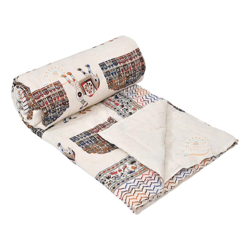 AARMOZY لحاف قطن ناعم تقليدي من جايفورزي بطبعة راجستانية مزدوجة (88X103 بوصة، متعدد الألوان، خفيف الوزن وقابل للتنفس) - Image 2