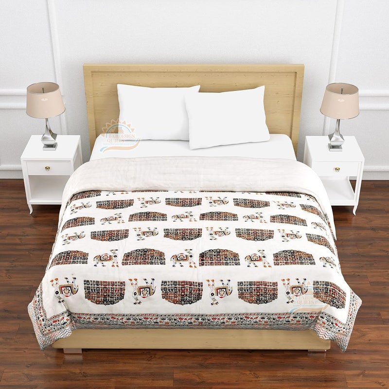 AARMOZY لحاف قطن ناعم تقليدي من جايفورزي بطبعة راجستانية مزدوجة (88X103 بوصة، متعدد الألوان، خفيف الوزن وقابل للتنفس) - Image 3