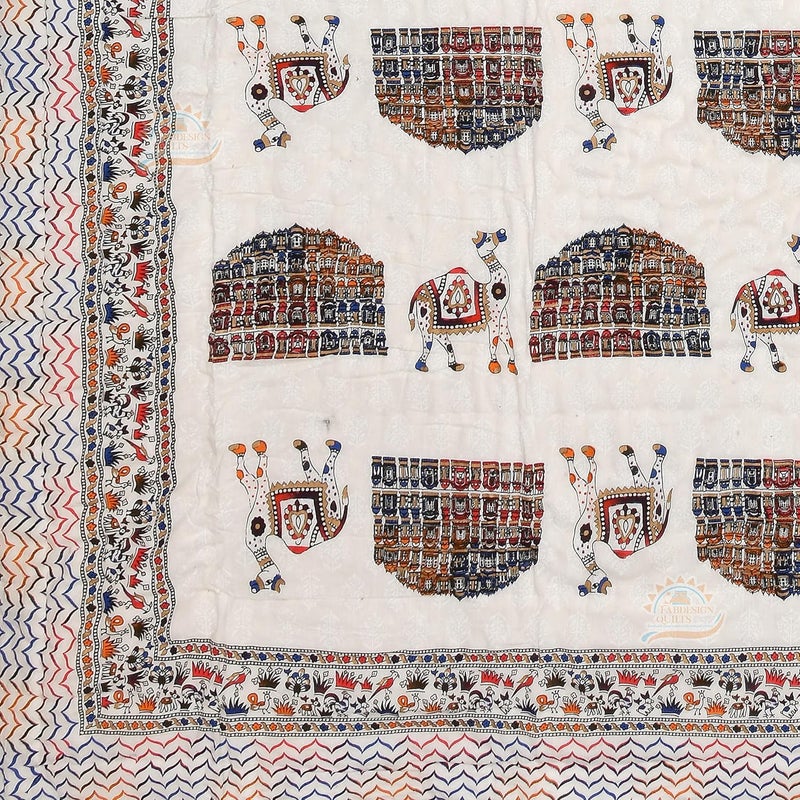 AARMOZY لحاف قطن ناعم تقليدي من جايفورزي بطبعة راجستانية مزدوجة (88X103 بوصة، متعدد الألوان، خفيف الوزن وقابل للتنفس) - Image 5