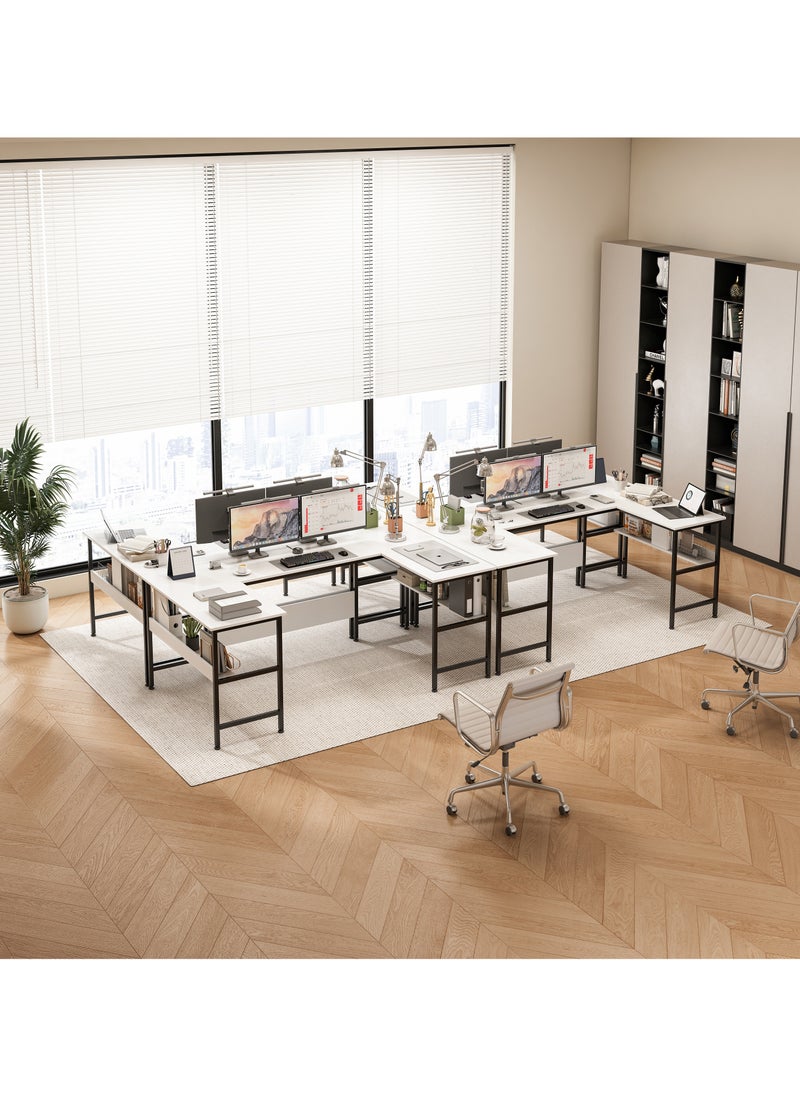 Ergonomic U-Shaped Corner Desk with Bookshelf Layer | Heavy-Duty Multifunctional  Workstation for Home Office & Gaming | Modern Computer Desk  Table, 180x100x75cm, White