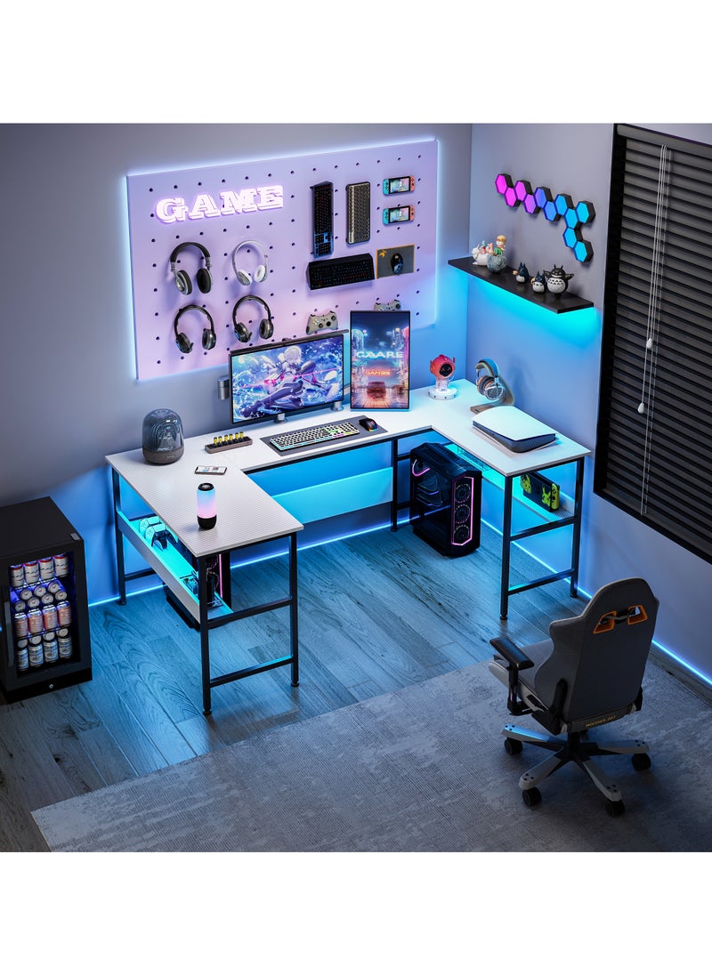 Ergonomic U-Shaped Corner Desk with Bookshelf Layer | Heavy-Duty Multifunctional  Workstation for Home Office & Gaming | Modern Computer Desk  Table, 180x100x75cm, White