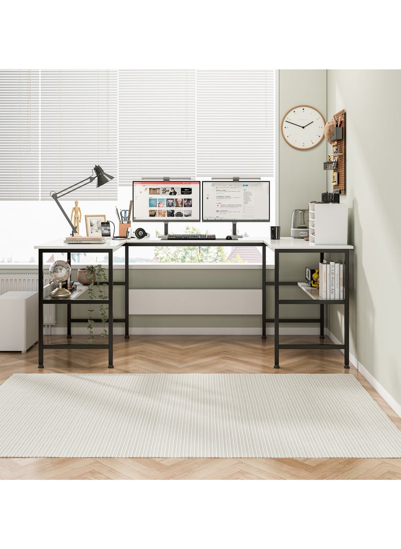 Ergonomic U-Shaped Corner Desk with Bookshelf Layer | Heavy-Duty Multifunctional  Workstation for Home Office & Gaming | Modern Computer Desk  Table, 180x100x75cm, White