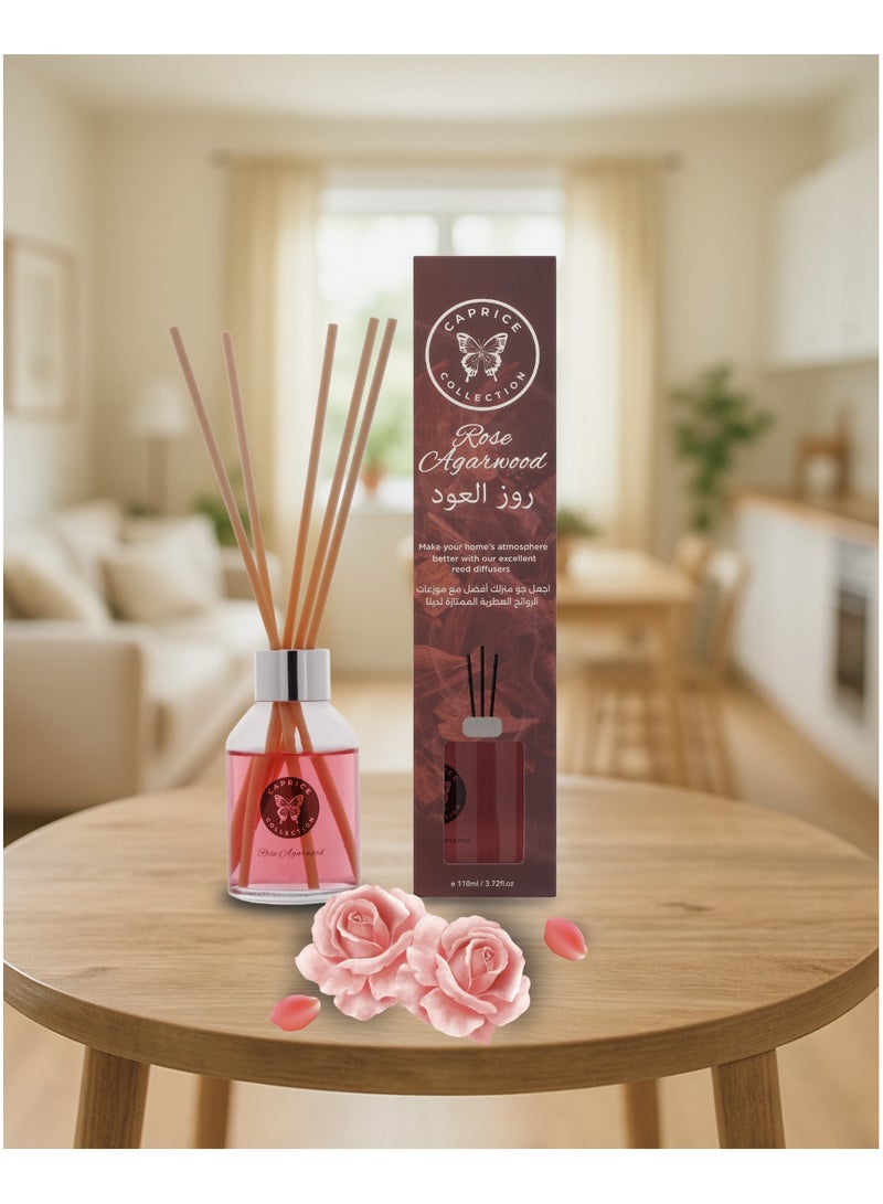 مجموعة كابريس معطر جو من القصب - عطر العود الوردي، غني بالزيوت العطرية، عطر يدوم طويلاً حتى 5 أسابيع، لا يسبب حرقًا ولا زيتًا، قابل للتحلل الحيوي، معطر جو للمنزل، 5 أعواد خشبية - Image 1