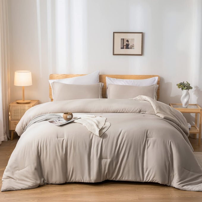 KING SIZE COMFORTER SET 7 PIECES OATMEAL COMFORTER SET KING BED IN A BAG SOFT FLUFFY BEDDING COMFORTER WITH SHEETS PILLOW SHAMS AND PILLOWCASES FOR ALL SEASON