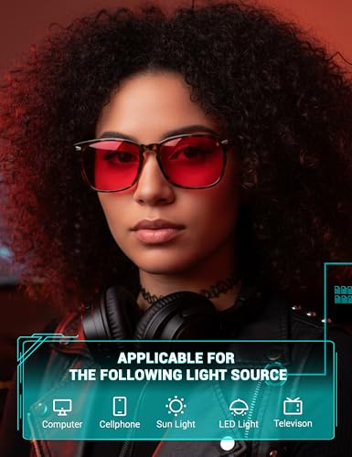 TIJN Sleep Glasses with Blue Green Light Blocking Red Light Lens for Computer Gaming Screen Fatigue UV Protection - Image 5