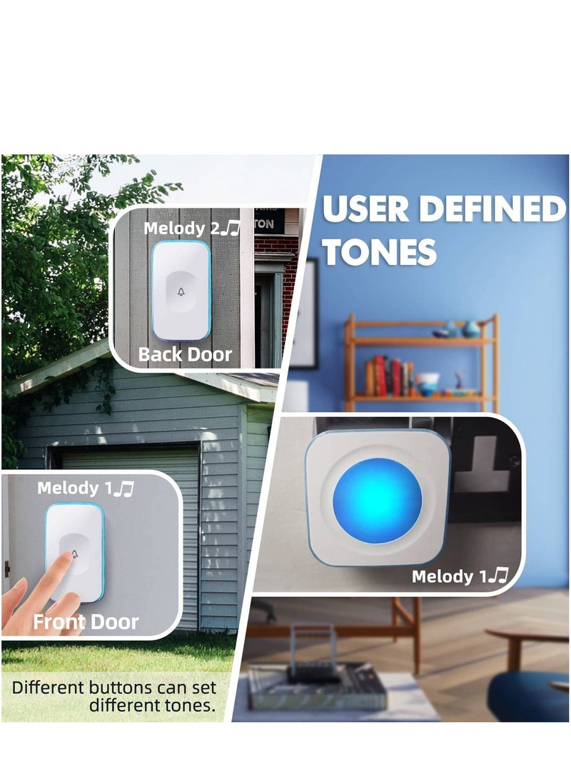 Arabest Wireless Doorbell Waterproof Doorbell with 2 buttons with different tones Flashing White  - Image 4