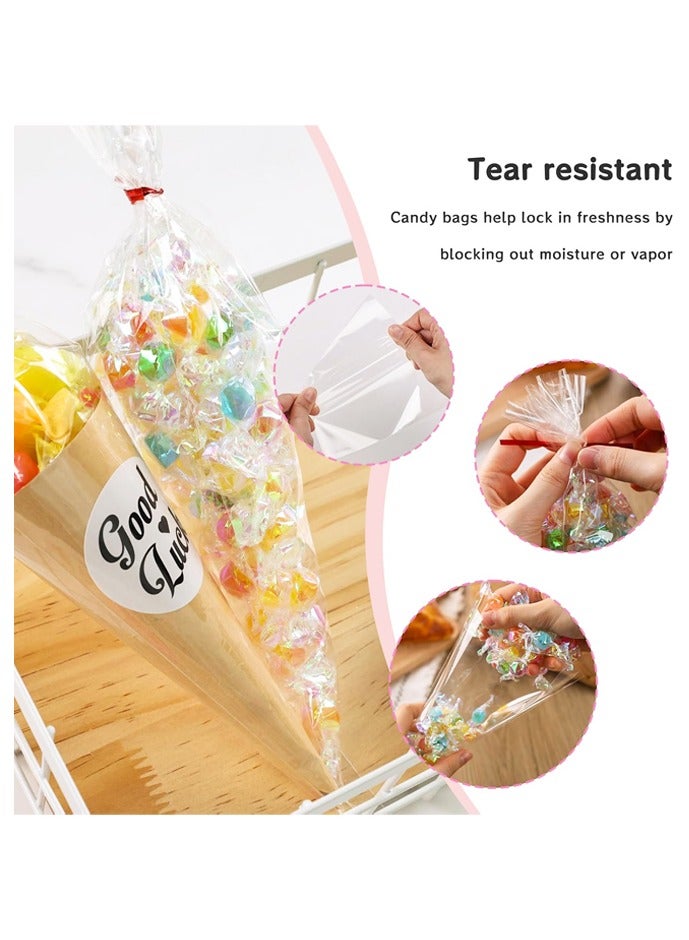 100 Pcs Clear Plastic Cone Shaped Treat Bags with 100 Twist Ties for Party Favor, Gift Wrapping, Packaging Decorations Storage - Image 3
