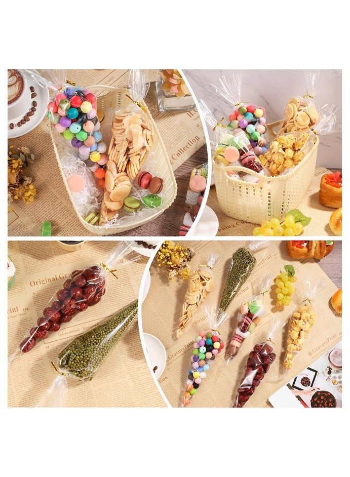 100 Pcs Clear Plastic Cone Shaped Treat Bags with 100 Twist Ties for Party Favor, Gift Wrapping, Packaging Decorations Storage - Image 5