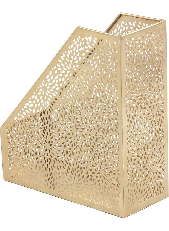 Deco 79 CosmoLiving by Cosmopolitan Metal Single Slot Magazine Holder with Laser Carved Floral Design 5 x 10 x 12 Gold - Image 2