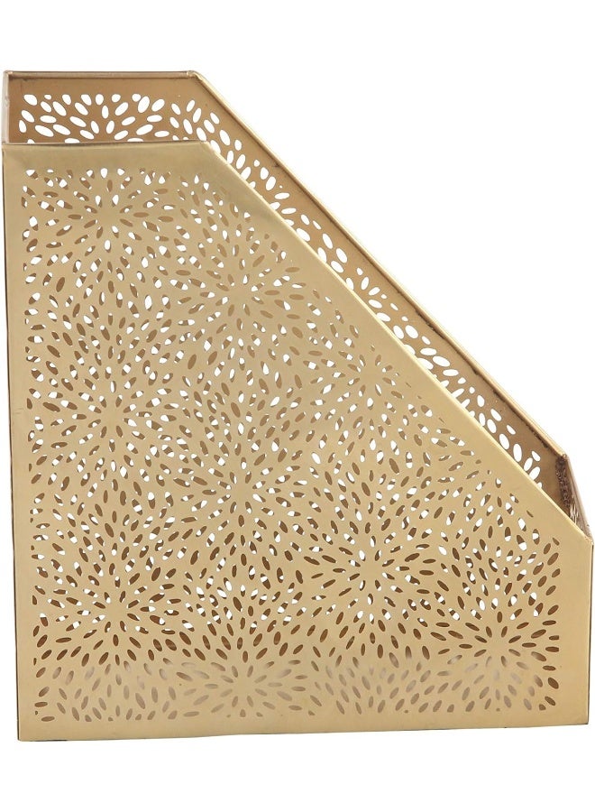 Deco 79 CosmoLiving by Cosmopolitan Metal Single Slot Magazine Holder with Laser Carved Floral Design 5 x 10 x 12 Gold - Image 4