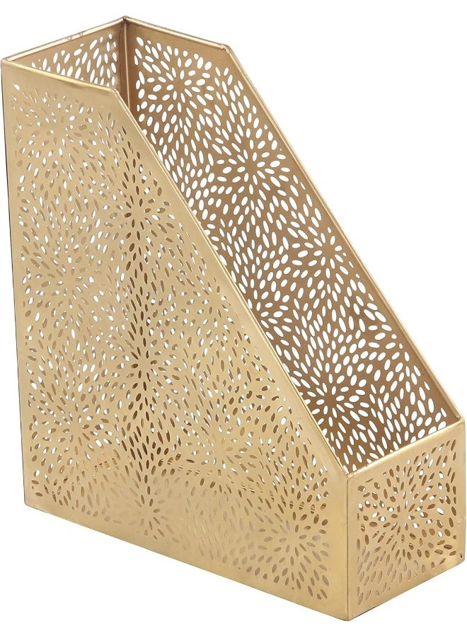 Deco 79 CosmoLiving by Cosmopolitan Metal Single Slot Magazine Holder with Laser Carved Floral Design 5 x 10 x 12 Gold - Image 3
