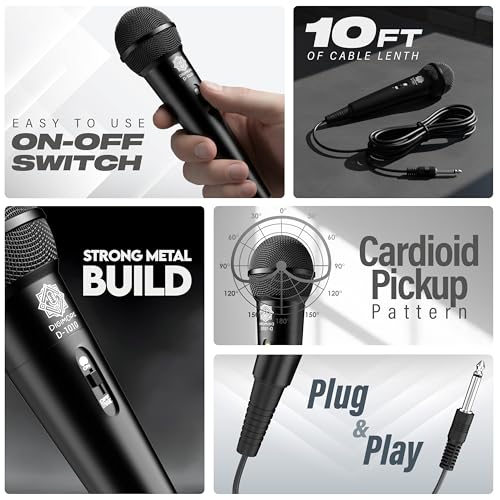 DIGIMORE Cardioid Dynamic Microphone | 6.35mm Jack | High Sensitivity | 3m Cable | ON/Off Switch | Ideal for Karaoke, Singing, PA & Stage Use (D-1010) - Image 2