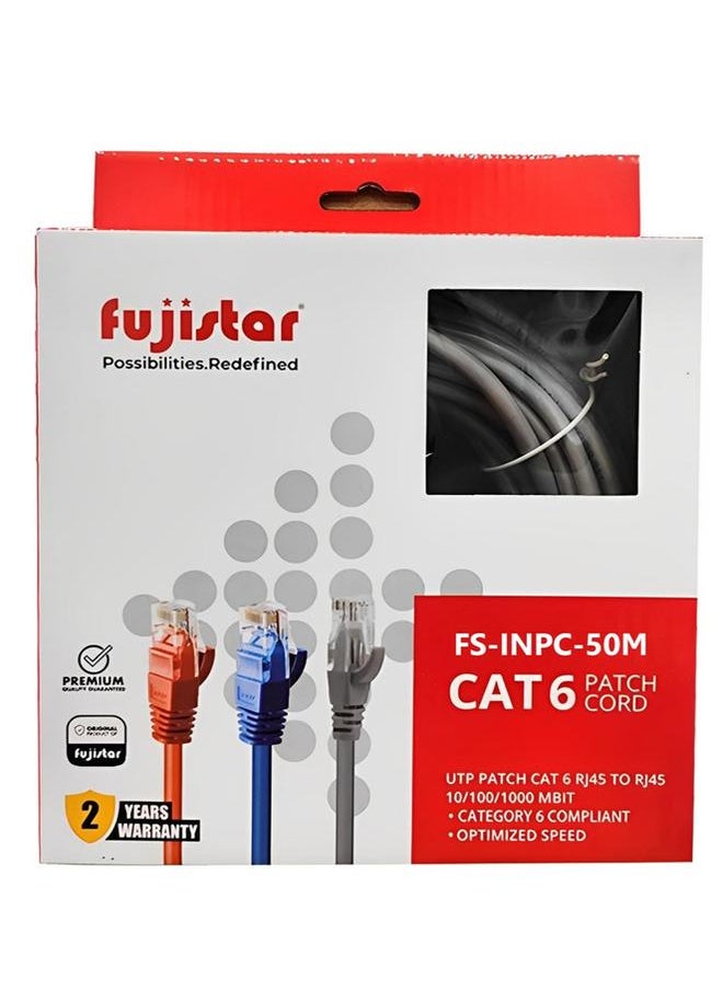 fujistar - FS-INPC-50M CAT6 Patch Cord – 50 Meter High-Speed Ethernet Cable RJ45 to RJ45 Connector Category 6 Compliant - Image 1