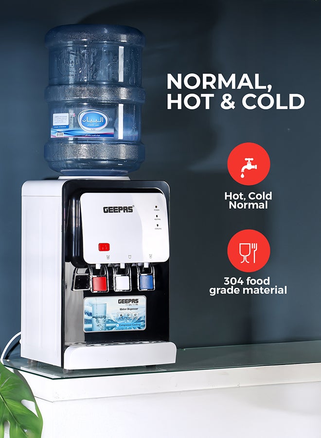 GEEPAS Desktop Water Dispenser – GWD17022 | Hot, Cold & Normal Function | 3 Taps | 5L Hot & 2L Cold Capacity | Stainless Steel Tank | Child Safety Lock | Compressor Cooling | Ideal for Home, Office, School & Apartments GWD17022 White And Black - Image 3