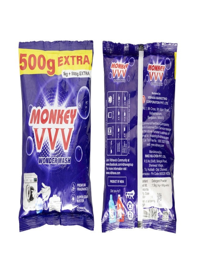 Monkey 555 Monkey VVV Wonder Wash Detergent Powder - Pack of 2 (2 * 1.5 kg) - Image 1