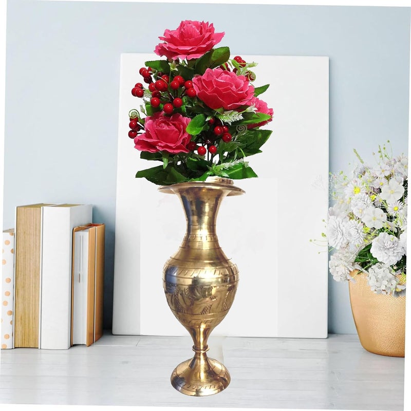 SOLINO Brass Handicraft Flower VaseFlower Pot for Office and Home Decor with Indian Alluring Design and Nakarshi