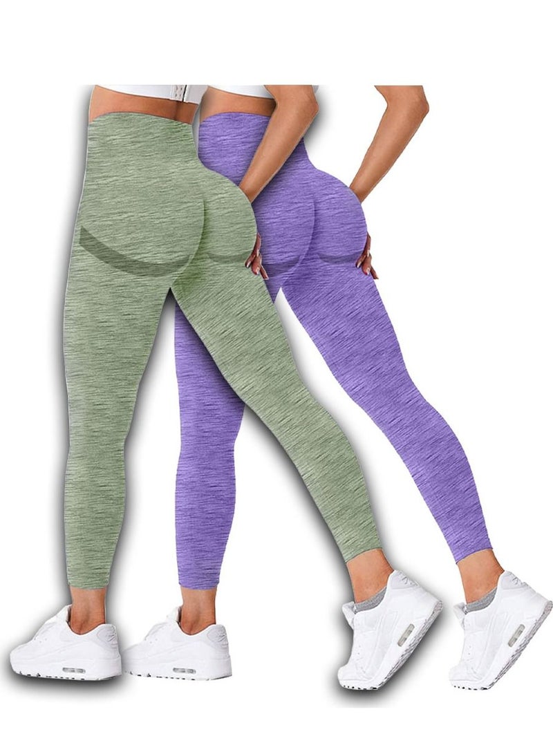 MARGOUN 2 Pack Of Women Seamless Legging Tummy Control High Waist Workout Gym Yoga Pants Small Multicolour  - Image 2