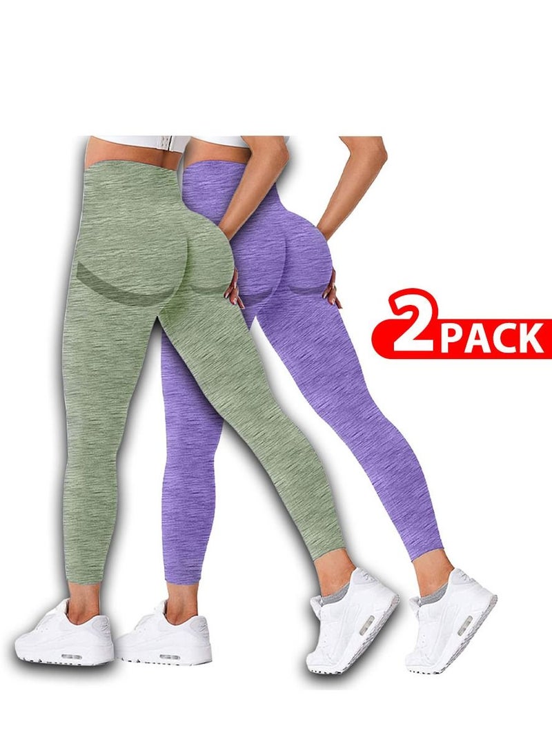 MARGOUN 2 Pack Of Women Seamless Legging Tummy Control High Waist Workout Gym Yoga Pants Small Multicolour  - Image 1