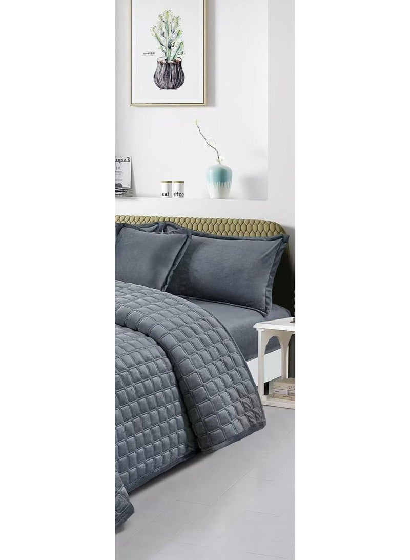 مينجلي مفرش سرير نفر ونص سادة مضغوط صيفي يتكون من 4 قطع ليمنحك صيف منعش مقاس 170*210 سم - Image 2