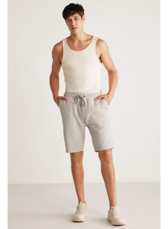 GRIMELANGE Camillo Men's Zipper Pocket Elastic Waist Mélange Shorts & Bermuda