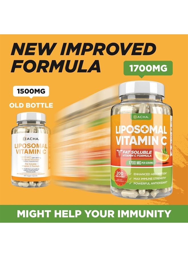 DACHA فيتامين سي ليبوزومي طبيعي - 1700 ملغ، 200 كبسولة، معزز لجهاز المناعة والكولاجين، امتصاص عالي قابل للذوبان في الدهون، مدعوم، فيتامينات للبشرة، ليسيثين عباد الشمس - Image 2