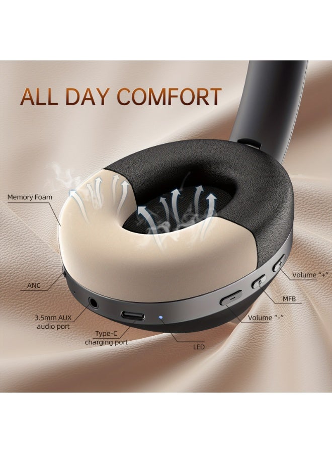 سماعات رأس لاسلكية مضادة للضوضاء مع صوت جهير عالي الدقة - سماعات رأس رياضية لاسلكية، وسائد أذن ناعمة، شحن سريع، كابل 3.5 ملم، متوافقة مع أنظمة iOS/Android. - Image 5