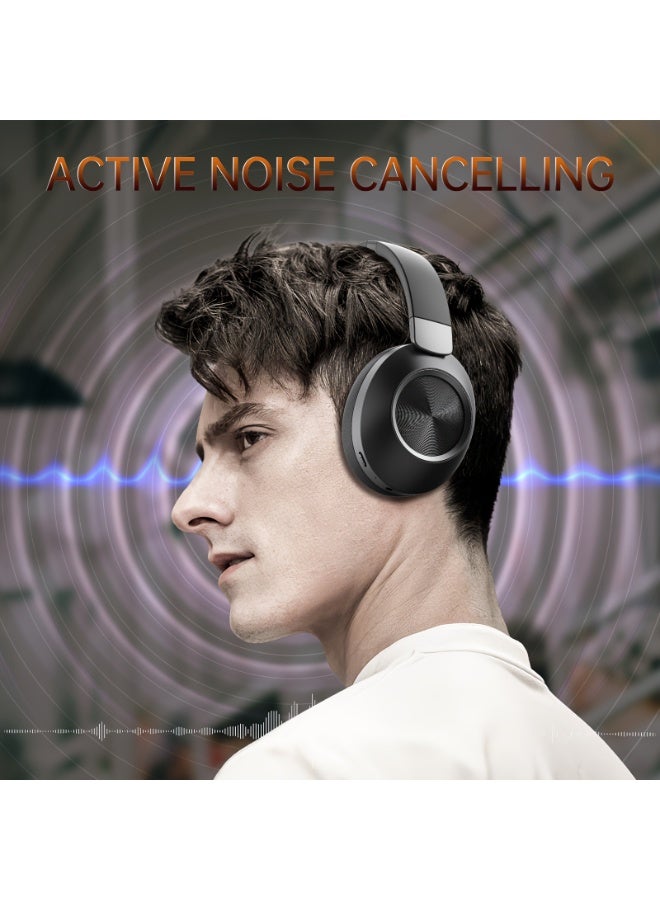 سماعات رأس لاسلكية مضادة للضوضاء مع صوت جهير عالي الدقة - سماعات رأس رياضية لاسلكية، وسائد أذن ناعمة، شحن سريع، كابل 3.5 ملم، متوافقة مع أنظمة iOS/Android. - Image 4