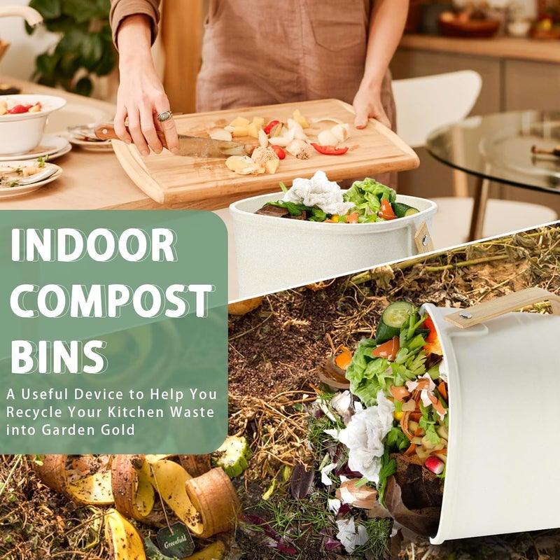 Vipush Bamboo Fiber Compost Bin with Lid Small Countertop Compost Bin Includes Charcoal Filter, Beige - Image 4