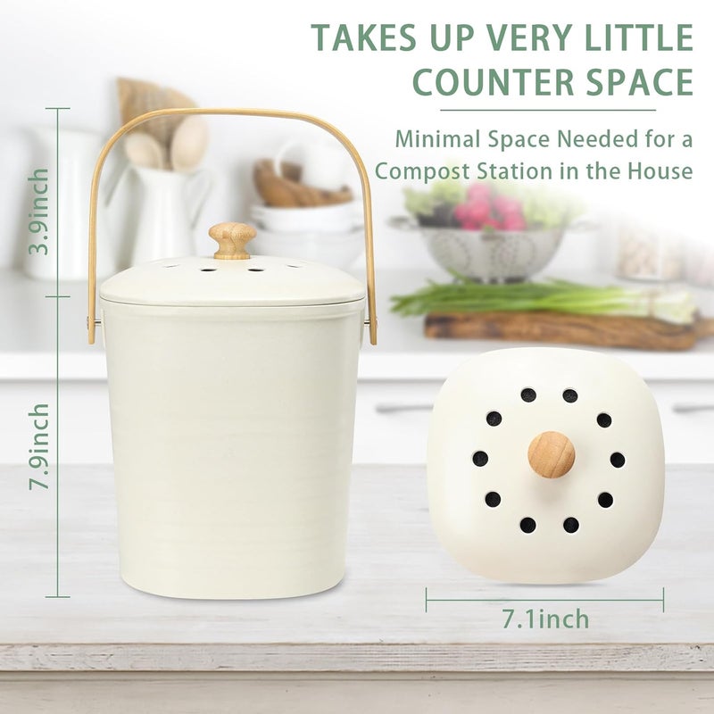 Vipush Bamboo Fiber Compost Bin with Lid Small Countertop Compost Bin Includes Charcoal Filter, Beige - Image 3