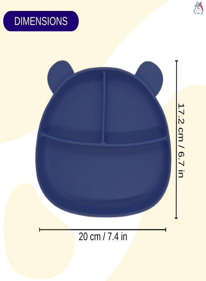 Babylief Bear-Shaped Silicone Divided Plate with Matching Wooden Handle Silicone Spoons Combo (Navy) - Image 5