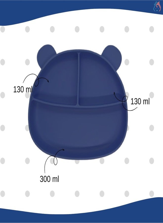 Babylief Bear-Shaped Silicone Divided Plate with Matching Wooden Handle Silicone Spoons Combo (Navy) - Image 4