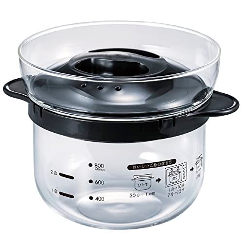 HARIO XRCN-2-B Glass Microwave Rice Pot, 1 to 2 Cups, For Microwaves, Black, 1 to 2 Cups, Made in Japan - Image 1