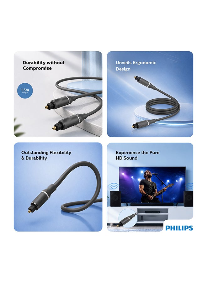 Philips Fiber Optic Audio Cable With Gold-Plated Connectors, High-Quality Digital Sound Transfer And Easy Installation - Grey - Image 2