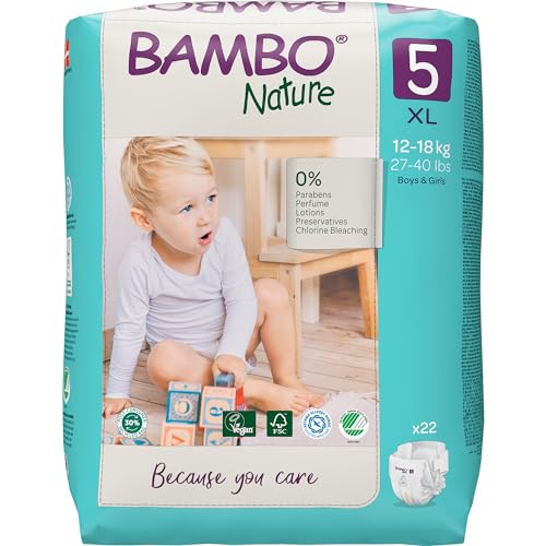 Bambo Nature Premium Baby Tape Diapers for Baby XL Size (12-18 Kgs), Super Absorbent, Breathable, Extra Soft, Dermatologically Tested, Hypoallergenic Toddler Nappies With Wetness Indicator, 22 Count - Image 1
