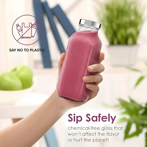 Vency 500ml Milk French Square Bottle with Leak-Proof Airtight Stainless Steel Lid for Water, Smoothie, Juices (Set Of 4) - Image 4