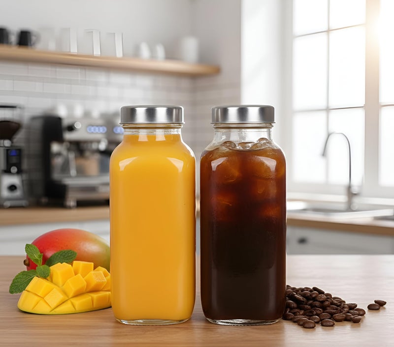 Vency 500ml Milk French Square Bottle with Leak-Proof Airtight Stainless Steel Lid for Water, Smoothie, Juices (Set Of 4) - Image 2