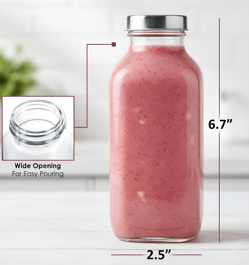 Vency 500ml Milk French Square Bottle with Leak-Proof Airtight Stainless Steel Lid for Water, Smoothie, Juices (Set Of 4) - Image 5