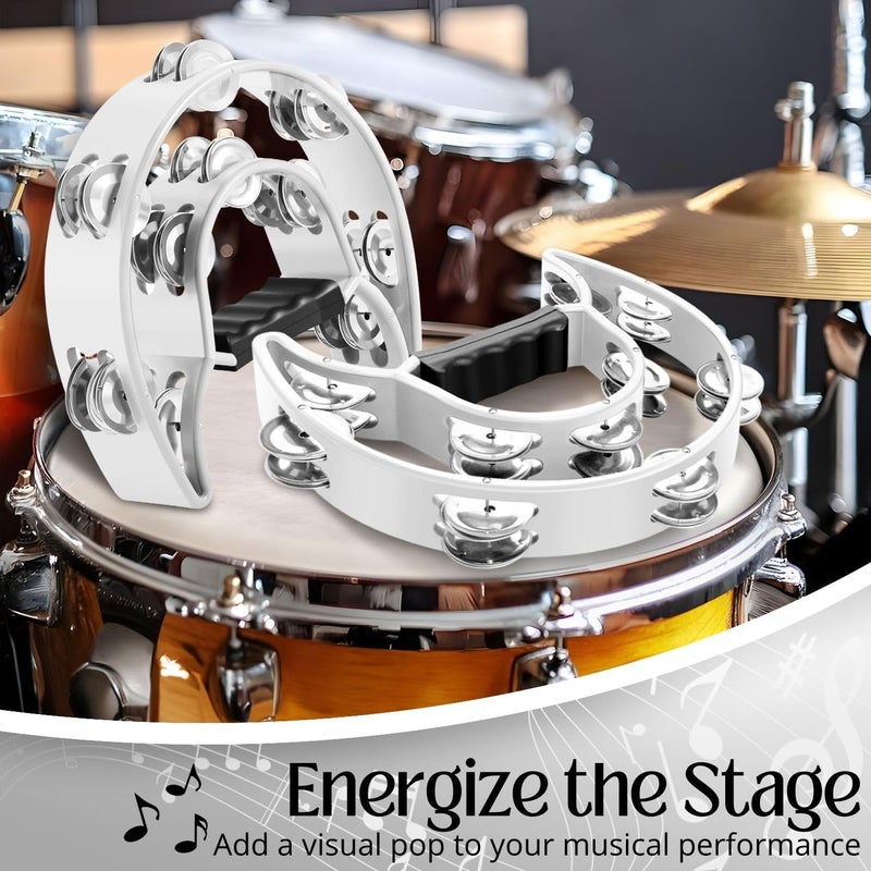 Flexzion Half Moon Musical Tambourine (2 Pack, White) with Ergonomic Handle Grip - Image 5