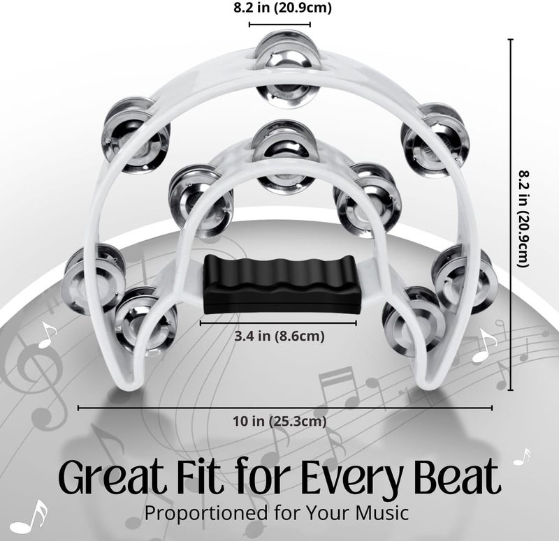 Flexzion Half Moon Musical Tambourine (2 Pack, White) with Ergonomic Handle Grip - Image 4