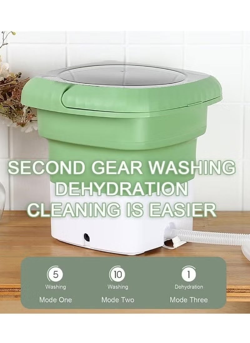 ELTRAZONE Folding Mini Automatic Washing Machine – 6L Portable Lightweight Clothes Washer with Spin Dryer, Detachable Drain Basket, and 3 Adjustable Wash Modes – Compact and Convenient for Baby Clothes, Travel, Dorms, Apartments, and Small Spaces – Green  - Image 3