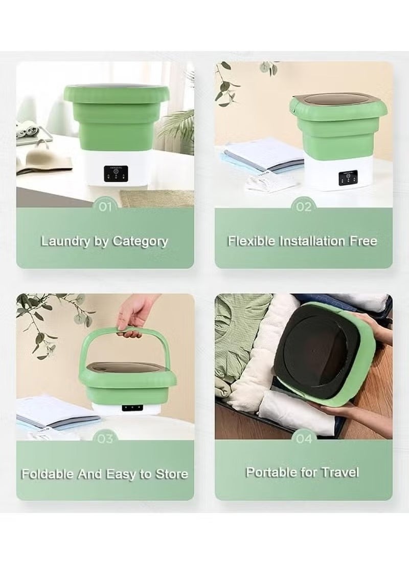 ELTRAZONE Folding Mini Automatic Washing Machine – 6L Portable Lightweight Clothes Washer with Spin Dryer, Detachable Drain Basket, and 3 Adjustable Wash Modes – Compact and Convenient for Baby Clothes, Travel, Dorms, Apartments, and Small Spaces – Green  - Image 5