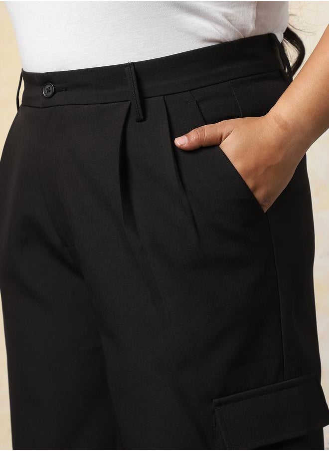 HIGH STAR Women Loose Fit High-Rise Wrinkle Free Pleated korean Cargo Trousers  - Image 5