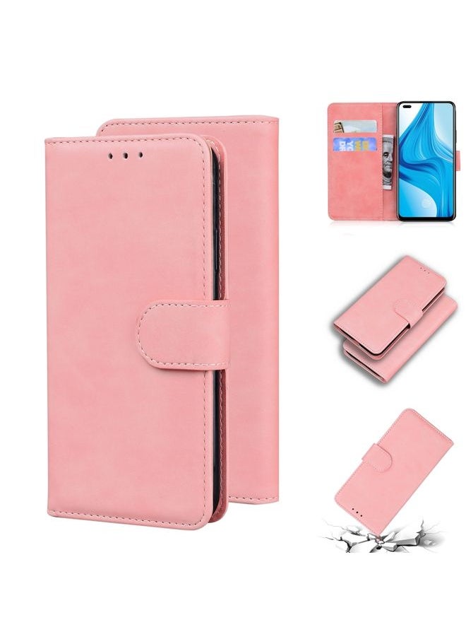 HuHa Case Cover For OPPO Reno4 Lite/F17 Pro/A93/Reno4 F Skin Feel Pure Color Flip Leather Phone Case Pink 
