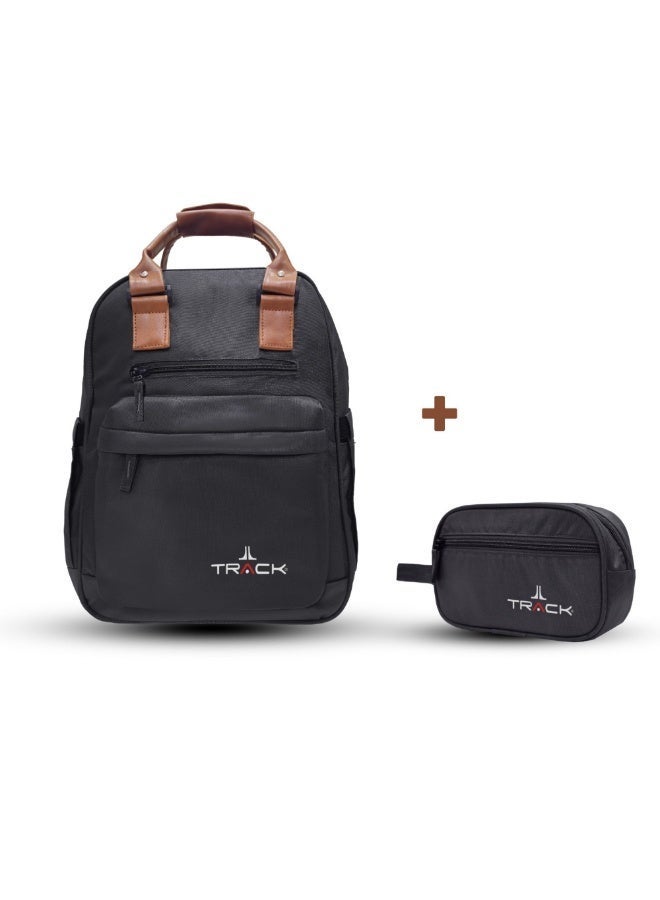 TRACK GRIP Backpack + Pouch - Black | Laptop Backpack for Work & Travel | Lightweight Durable Backpack with Organized Storage | Comfortable Shoulder Straps | Everyday Carry Bag Set - Image 1