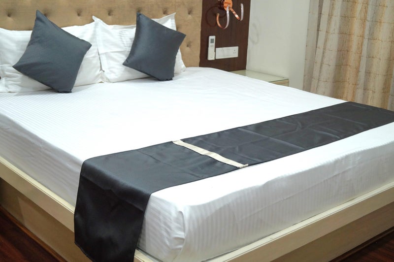 Vissage Designer Self Desgin Double Bed Runner with 2 Cushion Covers : Grey - Image 1