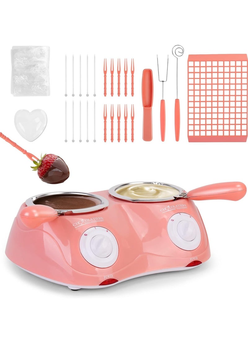 واي آند دي الشوكولاته الكهربائية فرن الصهر هدية مجموعة الشوكولاته حلوى صنع أو فوندو الجبن نافورة مجموعة ، 7 قطع من الملحقات مجانا ، بما في ذلك علبة قالب غمس الشوكة والوصفات ( الوردي ) - Image 1