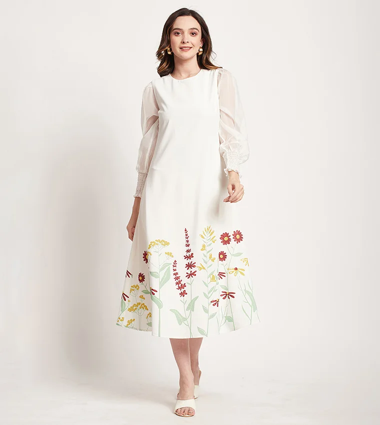 BEVERLY HILLS POLO CLUB Floral Print Crew Neck Midi Dress