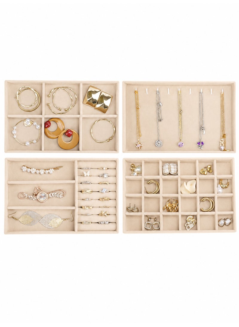 BOFAN 4PCS Stackable Jewelry Organizer Trays for Drawers, Jewelry Drawer Inserts Container Display Case Storage for Earring Necklace Rings Bracelet with Removable Dividers(Beige) - Image 2