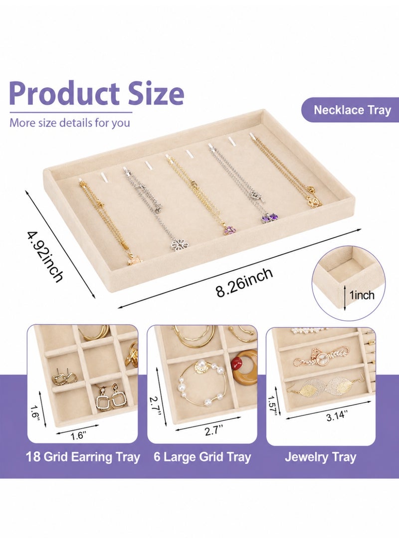 BOFAN 4PCS Stackable Jewelry Organizer Trays for Drawers, Jewelry Drawer Inserts Container Display Case Storage for Earring Necklace Rings Bracelet with Removable Dividers(Beige) - Image 5