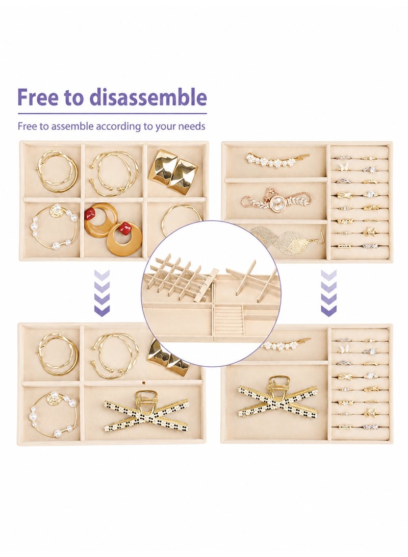 BOFAN 4PCS Stackable Jewelry Organizer Trays for Drawers, Jewelry Drawer Inserts Container Display Case Storage for Earring Necklace Rings Bracelet with Removable Dividers(Beige) - Image 4